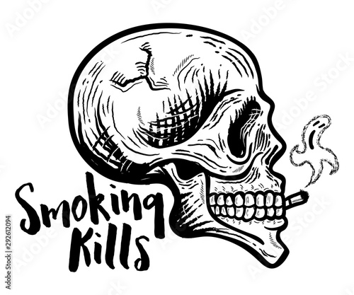 Wallpaper Mural Skull smoking. with ghost smoke. Vector Isolated. Monochrome illustration of skull - vector Torontodigital.ca