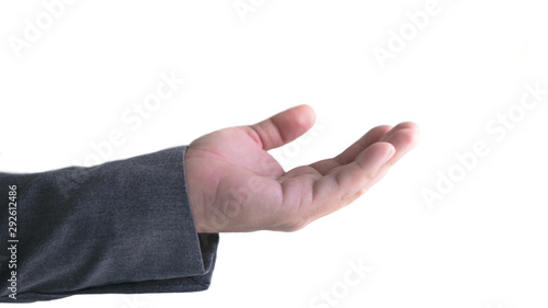The sleeve of a business man wearing a suit  and hand on white background,  Concept hand style.
