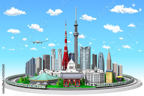Tokyo blue sky surrounded by train by 3d rendering