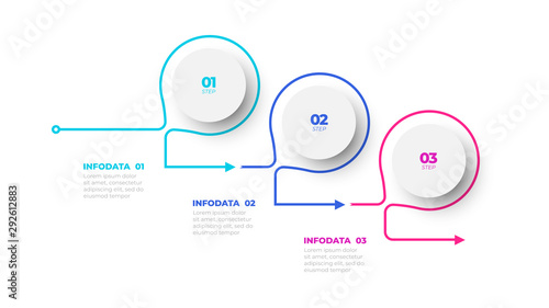 Bussiness Infographic design label with thin line arrow and 3 steps, options. Vector template.
