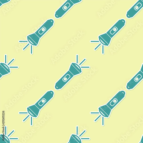 Green Flashlight icon isolated seamless pattern on yellow background. Vector Illustration