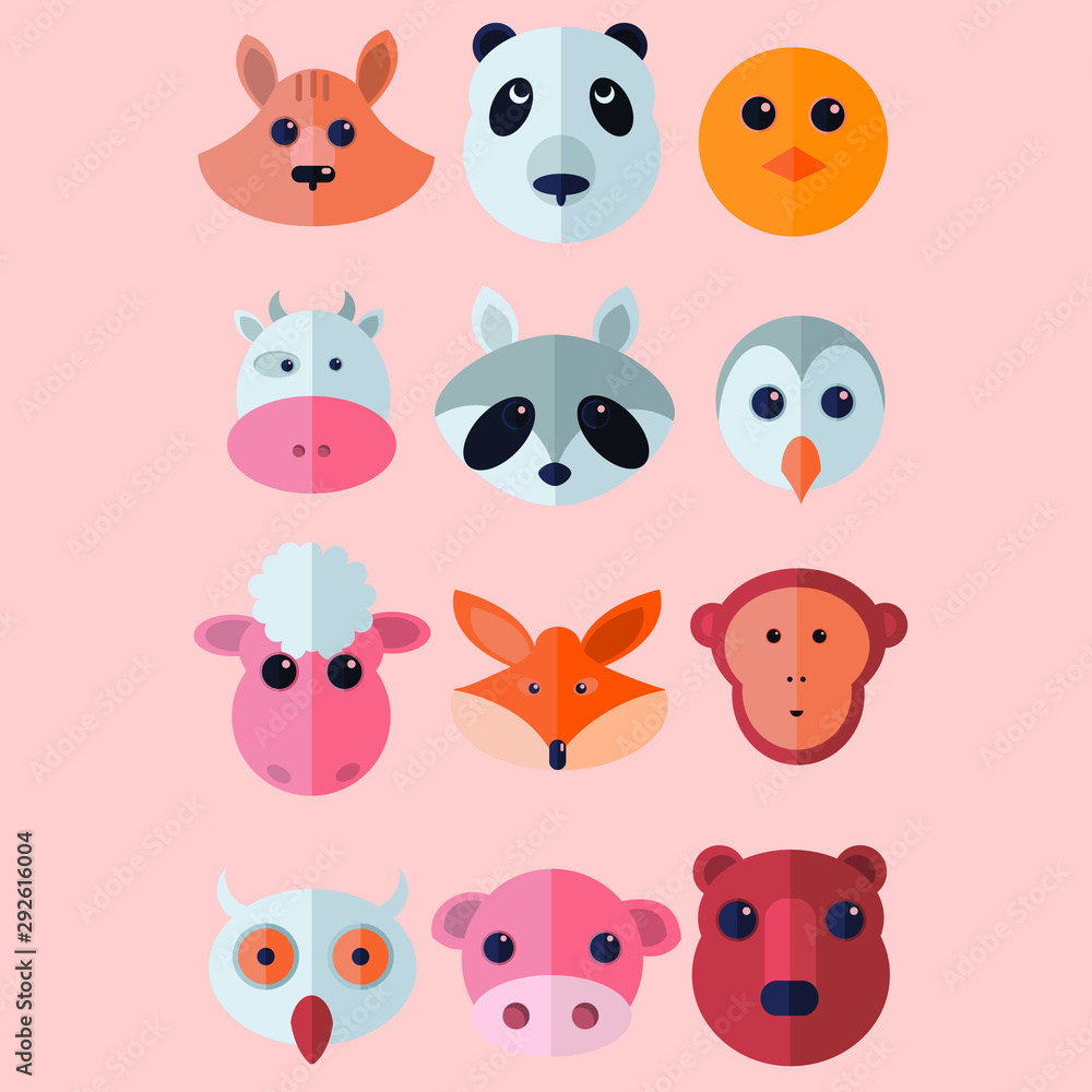 Cartoon Collection Head Animal Flat Design Illustration Cartoon Collection Head Animal Flat Design Illustration