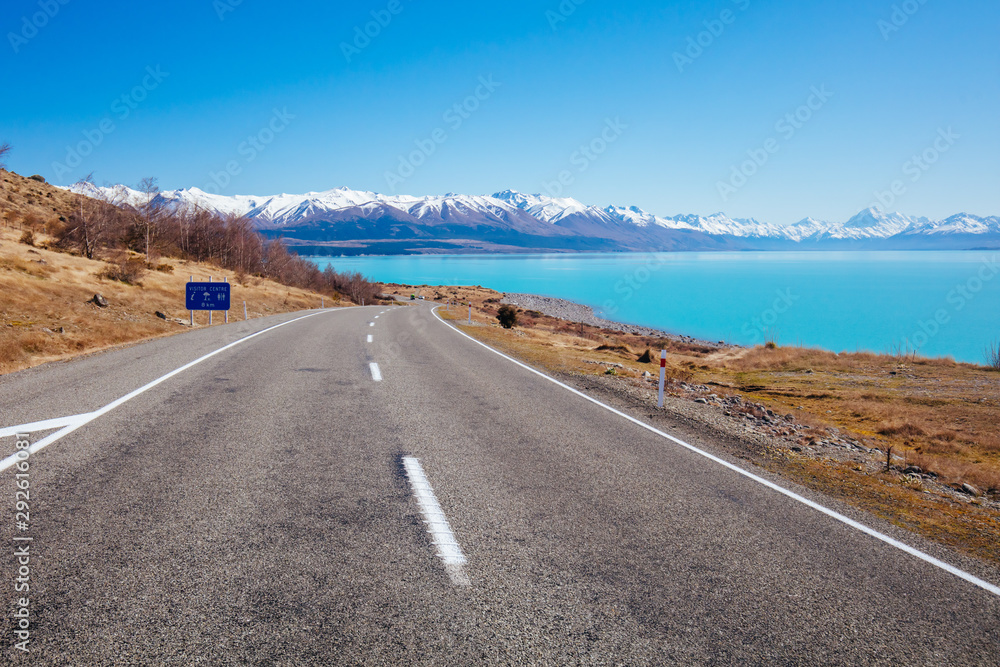Lake Pukaki Driving on a Sunny Day in New Zealand