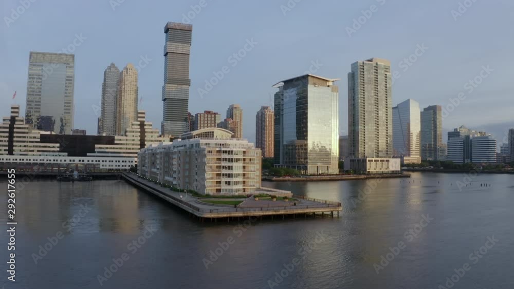 Aerial: Building and Apartments Along the Waterfront in New York - New York City, New York Aerial: Building and Apartments Along the Waterfront in New York - New York City, New York