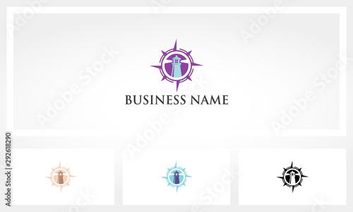 Lighthouse Inside A Compass Logo Design