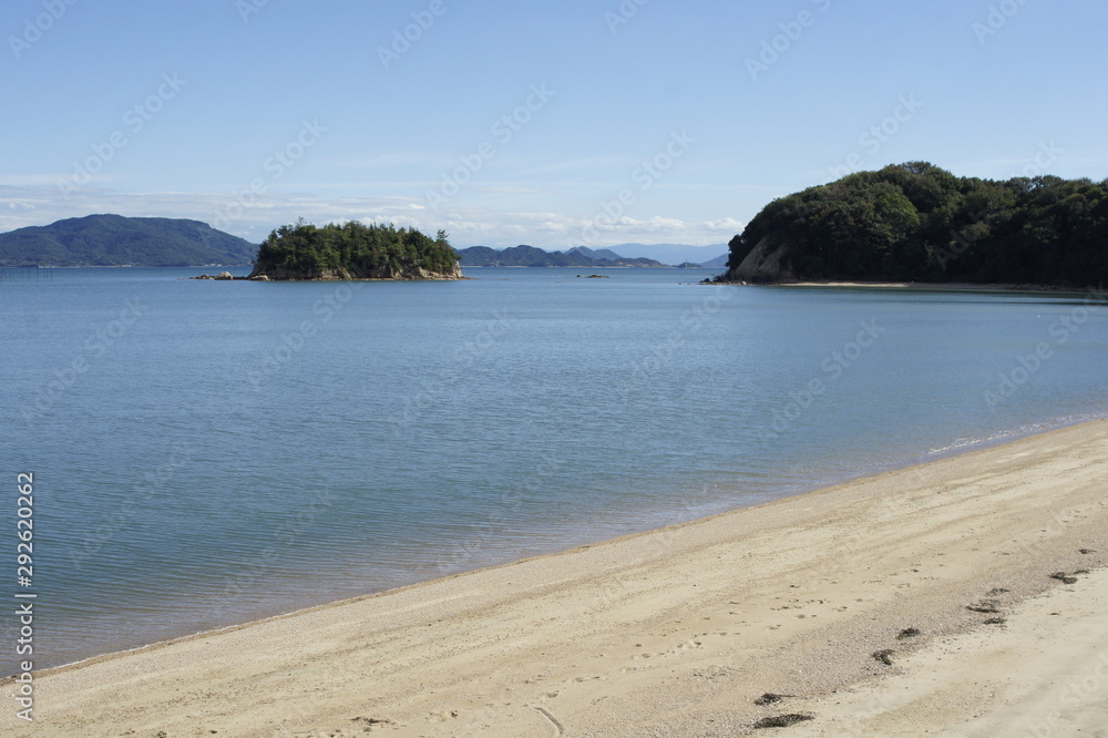 Sandy beach on a sunny day, the coast of Tamano, Okayama