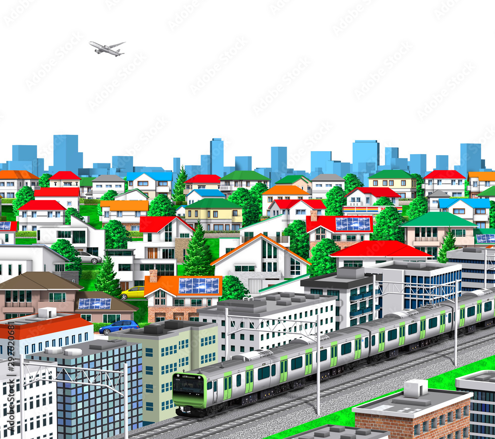 Tokyo cityscape white background with train by 3d rendering