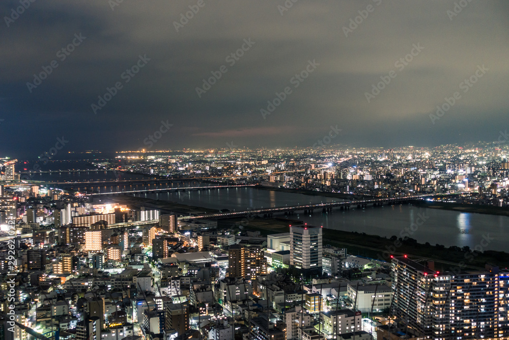 Cityscape of Osaka City, Japan at night