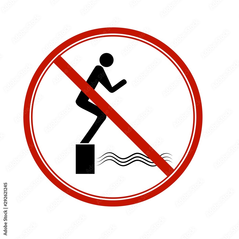 Don't jump into the water. Dangerous dive. Sign danger on beach, in