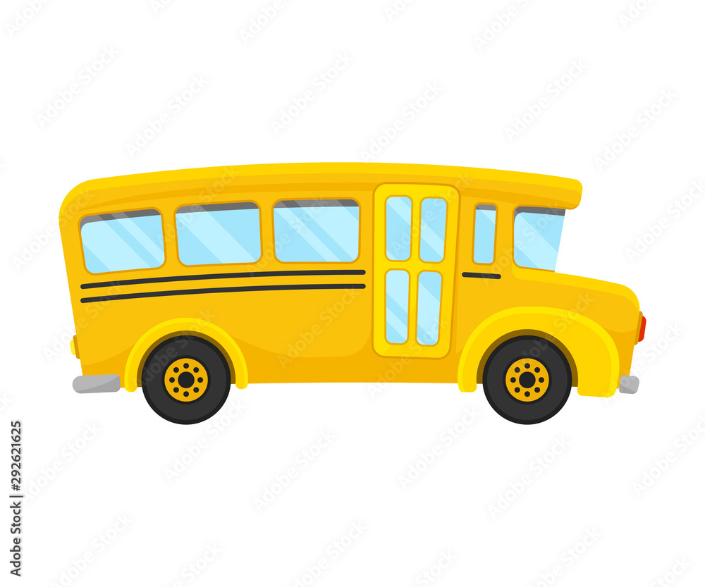 Classic Yellow School Bus Of Right Side Projection Vector Illustration
