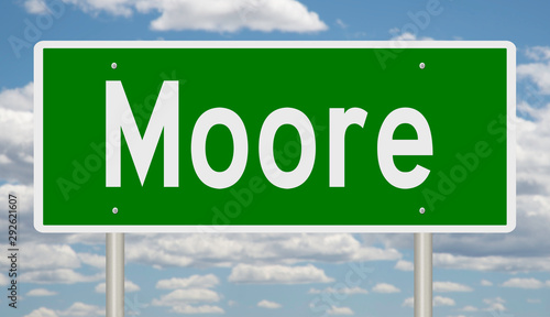 фотографія Rendering of a green road sign for Moore Oklahoma