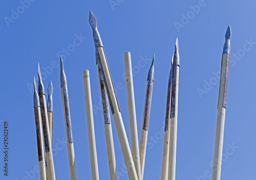 Fototapeta Naklejka Na Ścianę i Meble -  Medieval Spear Tips against a Blue Sky