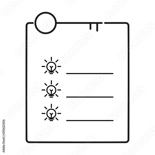 Thin line check list with a key on top of it. Isolated on white background. 