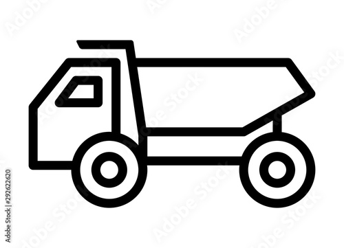 Dump truck / dumptruck or dumper truck line art vector icon for apps and websites