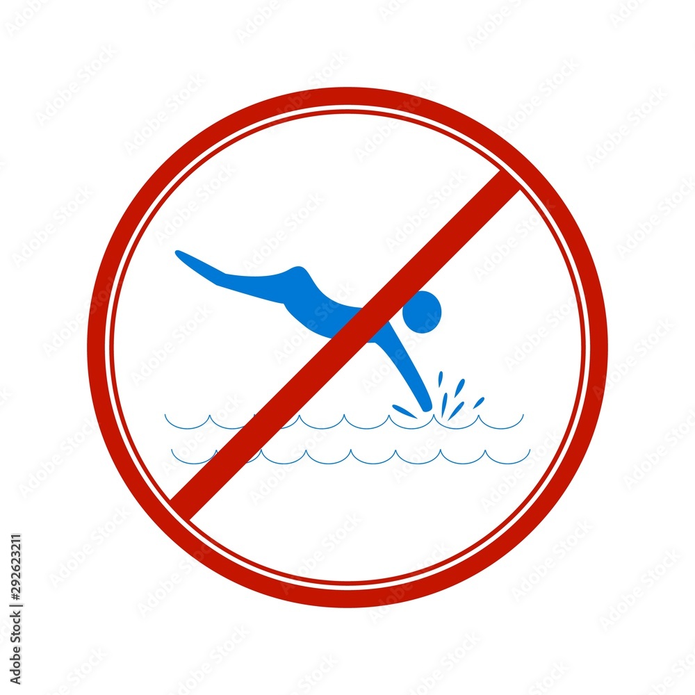 Dont jump into the water. Dangerous dive. Sign danger on beach, in