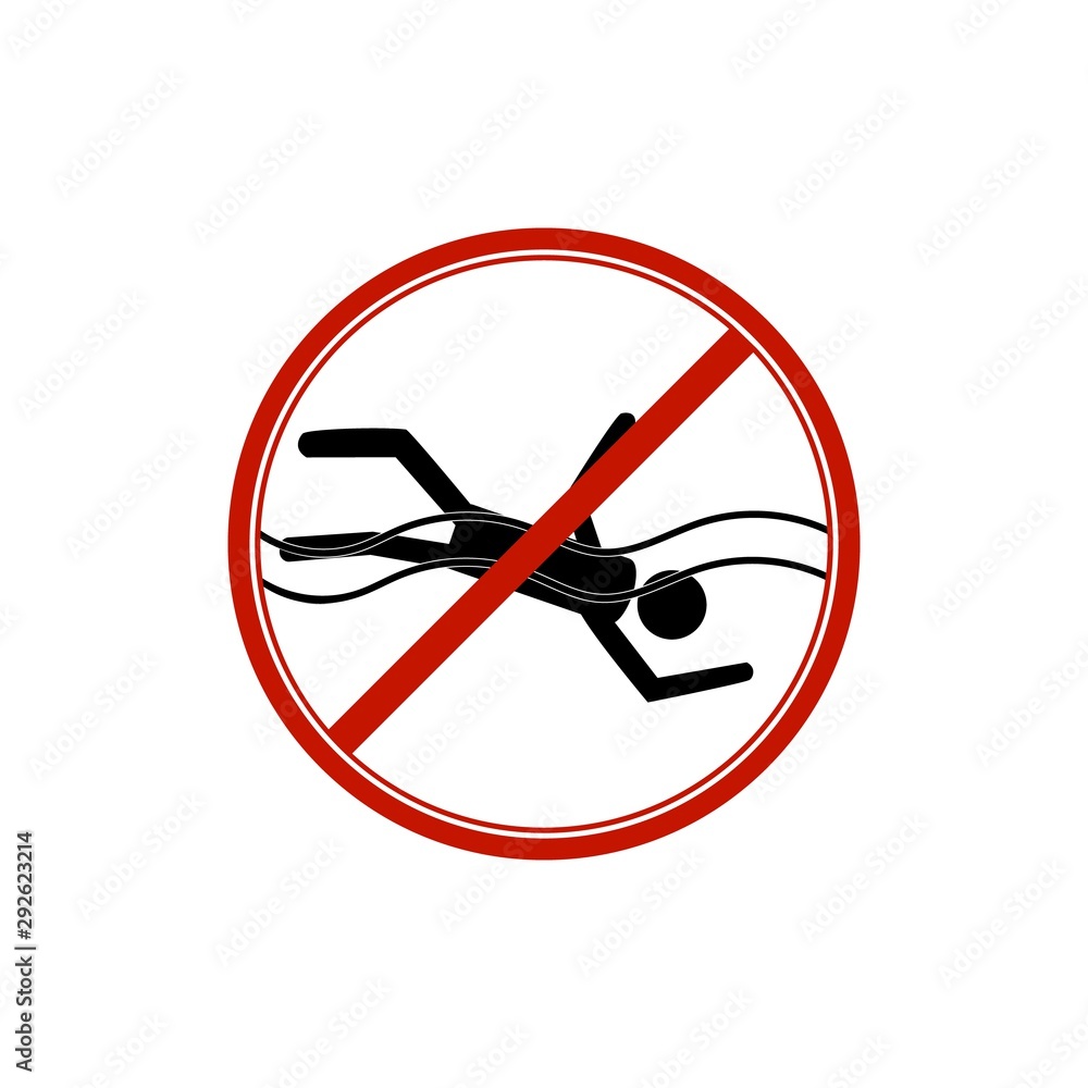 Dont jump into the water. Dangerous dive. Sign danger on beach, in river, sea, aqua. Warning of danger during jump in. Colorful template for poster, etc. Design flat element. Vector illustration Dont jump into the water. Dangerous dive. Sign danger on beach, in river, sea, aqua. Warning of danger during jump in. Colorful template for poster, etc. Design flat element. Vector illustration