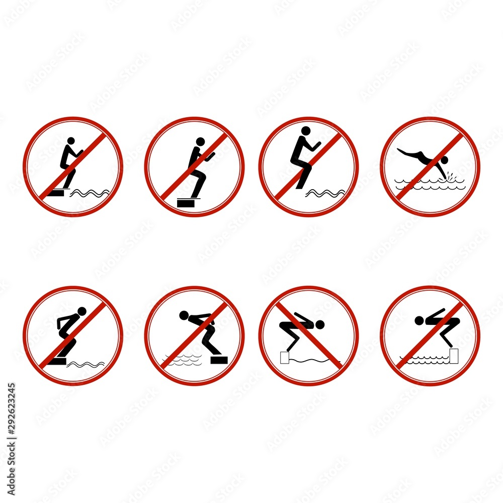 No jumping set. Dangerous dive. Sign danger on beach, in river, sea