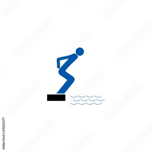 Place for jumping in water. Safety dive. Sign safeness on beach, in river, sea, etc. Warning of protection during jump in. Colorful template for poster. Design flat element. Vector illustration