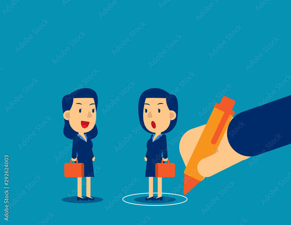 Business person in circle and out. Business freedom concept, Flat kid cute cartoon vector illustration Business person in circle and out. Business freedom concept, Flat kid cute cartoon vector illustration