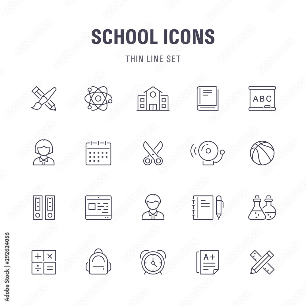 Set of 20 school line icons. Set of 20 school line icons.