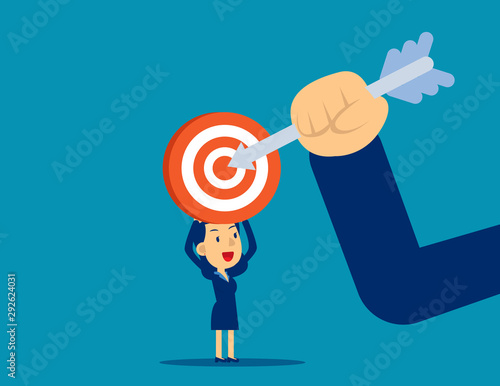 Big hand and Targeted. Successful concept, Flat cartoon vector style design.