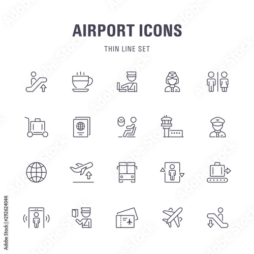 Set of 20 airport line icons.