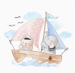 Rollo Babyzimmer Süße Tierfreunde im Segelboot  © mykrit