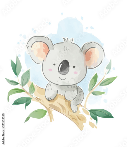 cartoon koala sitting on the tree branch illustration 