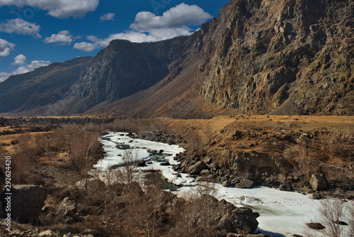 Russia. The South Of Western Siberia. Early spring in the Altai mountains, the Chulyschman river.