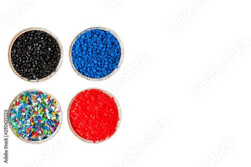 Close-up of plastic polymer granules. polymer plastic. compound polymer. photo