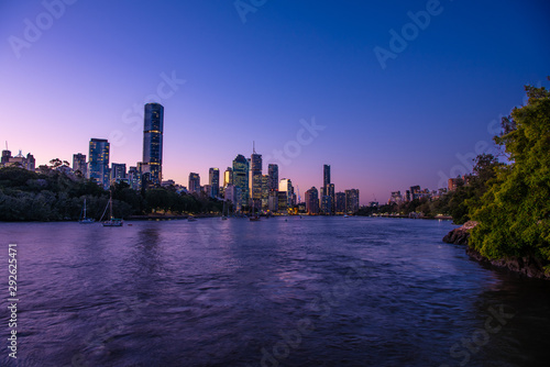Brisbane city  skyline at sunset from Kangaroo point