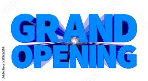 GRAND OPENING blue word on white background illustration 3D rendering