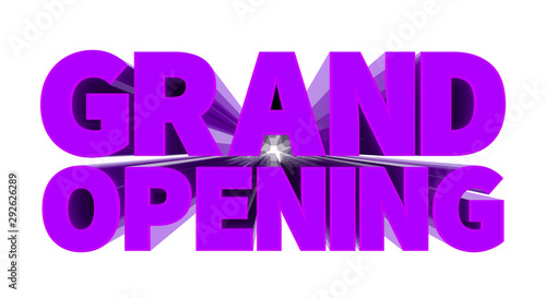 GRAND OPENING purple word on white background illustration 3D rendering