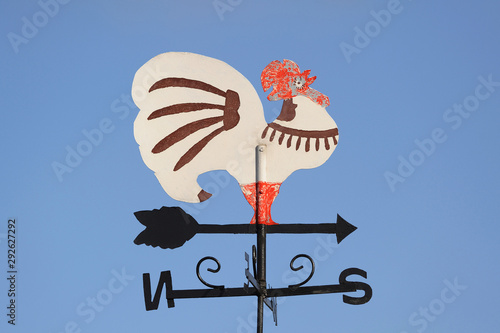 weather vane in the form of a rooster on the roof of the house