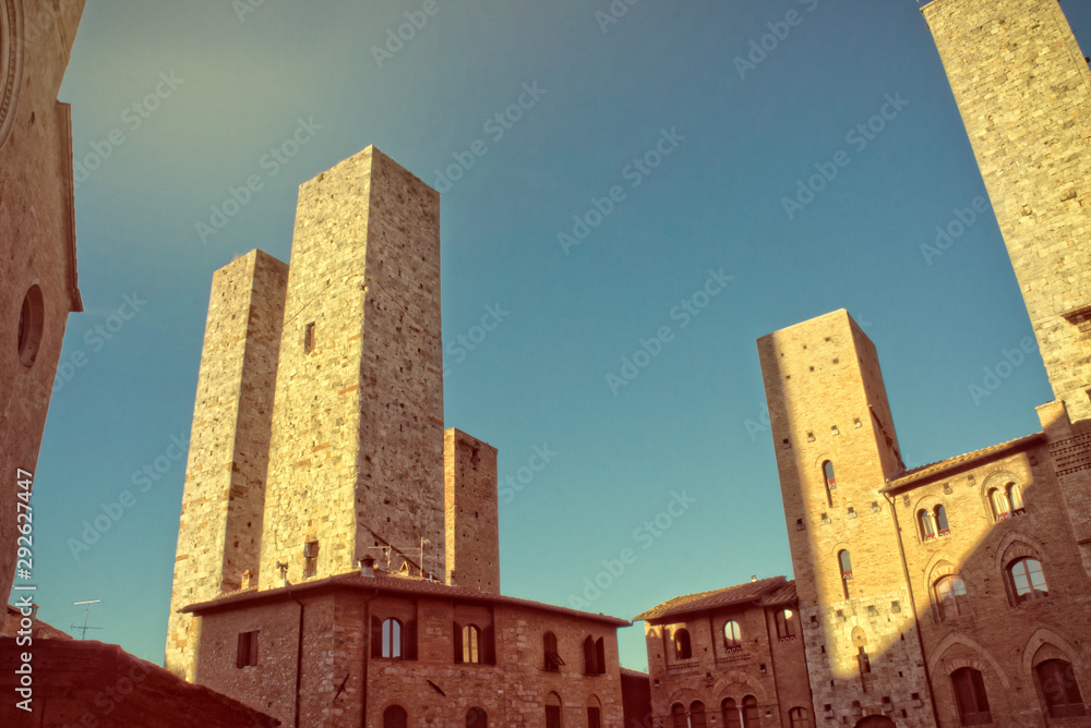 Sunset in the medieval town of San Gimignano - Tuscany Italy