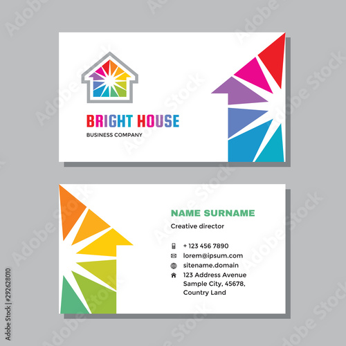 Business visit card template with logo - concept design. Real estate building brand. Vector illustration. 