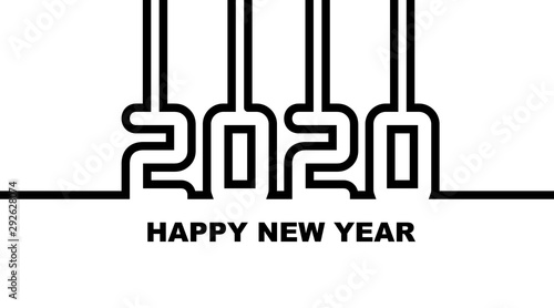 Year 2020 - simple greeting card, invitation, flyer, poster or design element - black outline - vector