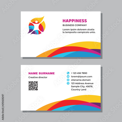 Business visit card template with logo - concept design. Positive healthcare branding. Vector illustration. 