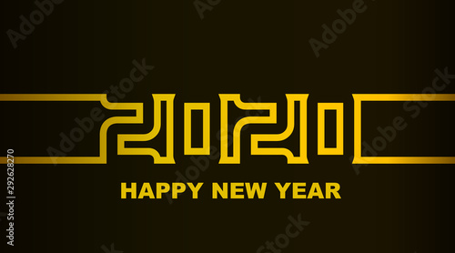 Year 2020 - simple greeting card, invitation, flyer, poster or design element - golden gradient outline - vector