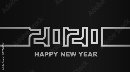 Year 2020 - simple greeting card, invitation, flyer, poster or design element - silver-metal-gray outline - vector