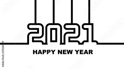 Year 2021 - simple greeting card, invitation, flyer, poster or design element - black outline - vector
