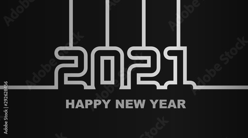Year 2021 - simple greeting card, invitation, flyer, poster or design element - silver-metal-gray outline - vector