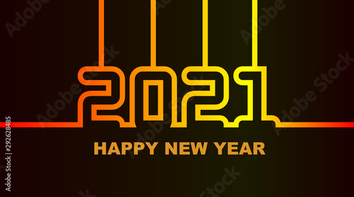 Year 2021 - simple greeting card, invitation, flyer, poster or design element - warm yellow-orange-red neon outline - vector