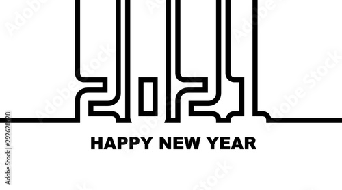 Year 2021 - simple greeting card, invitation, flyer, poster or design element - black outline - vector