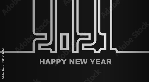 Year 2021 - simple greeting card, invitation, flyer, poster or design element - silver-metal-gray outline - vector