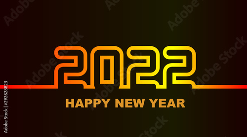 Year 2022 - simple greeting card, invitation, flyer, poster or design element - warm yellow-orange-red neon outline - vector