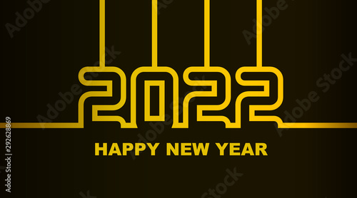 Year 2022 - simple greeting card, invitation, flyer, poster or design element - golden gradient outline - vector