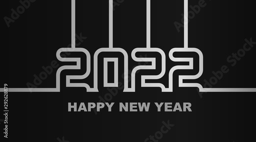 Year 2022 - simple greeting card, invitation, flyer, poster or design element - silver-metal-gray outline - vector