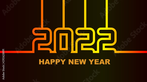 Year 2022 - simple greeting card, invitation, flyer, poster or design element - warm yellow-orange-red neon outline - vector