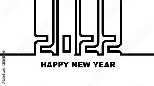Year 2022 - simple greeting card, invitation, flyer, poster or design element - black outline - vector